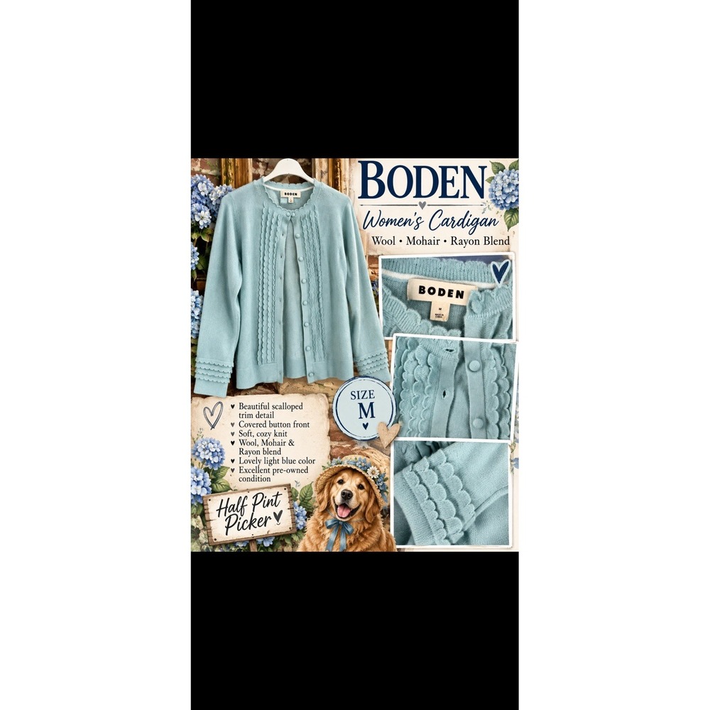 Boden Ruffle Scallop Cardigan in Frosted Baby Blue M sweater fall soft preppy